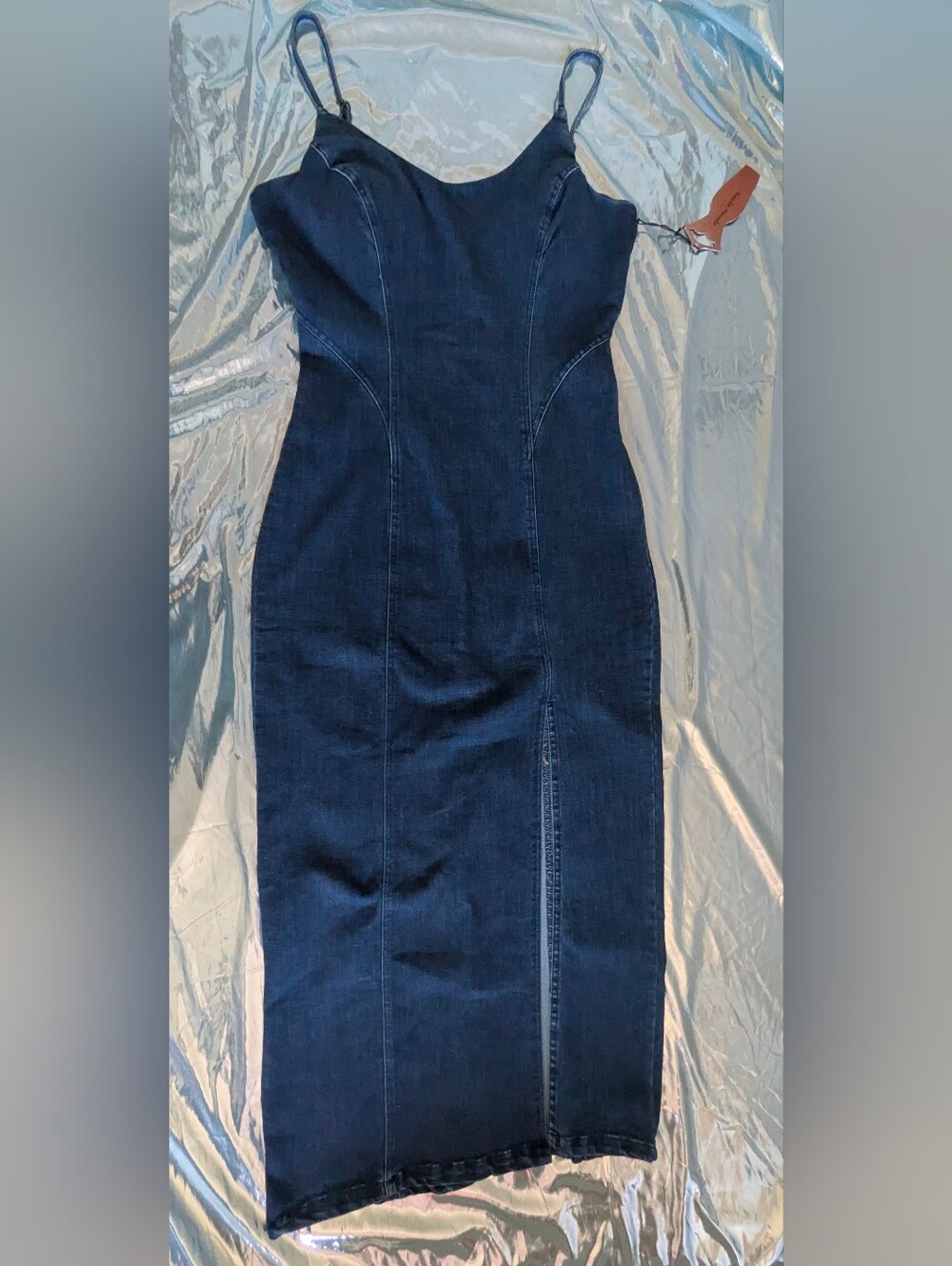 Dark Blue Denim Slip Dress with Spaghetti Straps